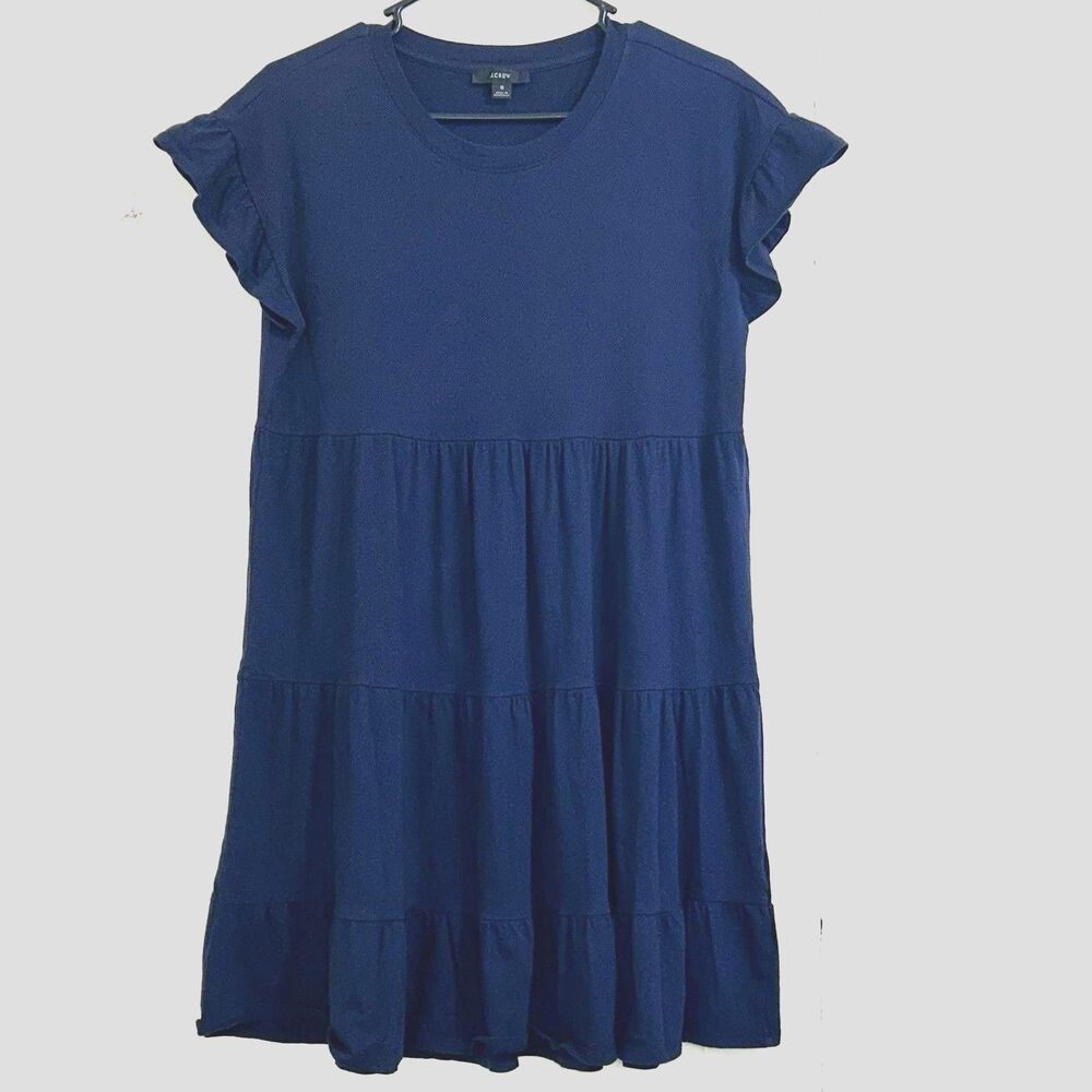 J.Crew Women’s Jersey Flare Mini Dress Navy Blue Size Small Flutter Sleeve